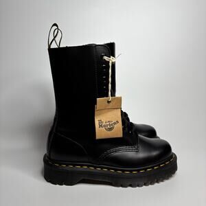 Dr. Martens 1490 Bex 10-Eye Smooth Leather Mid Calf Boots in Black